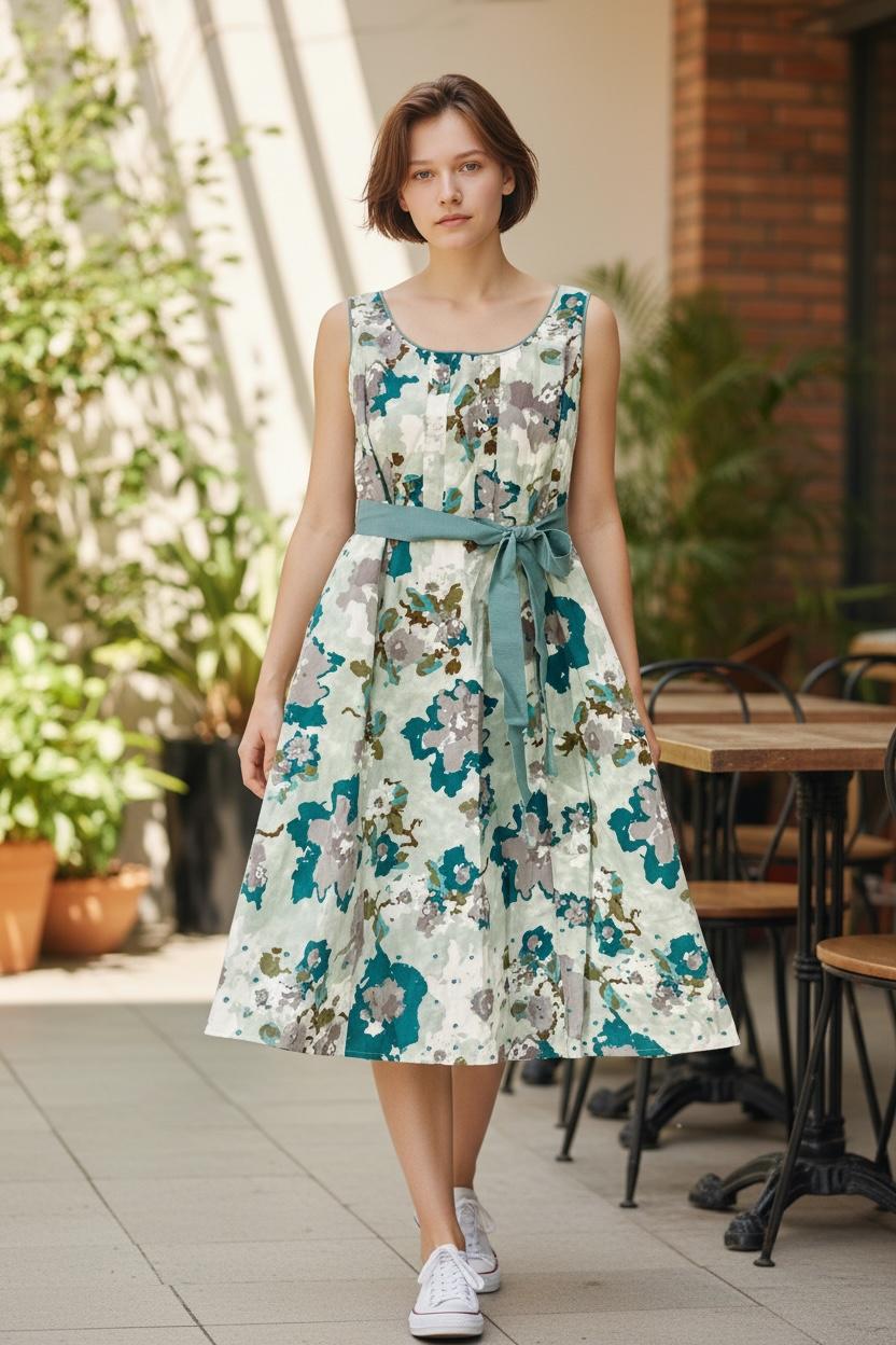 A-line dress with waist tie
